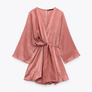 Zara Satin Playsuit Romper Beige-Pink Sz S